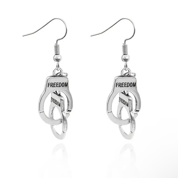 Earrings, Silver tone, Freedom Handcuff Design, NEW, Freedom Shackles, UNISEX - Picture 9 of 10